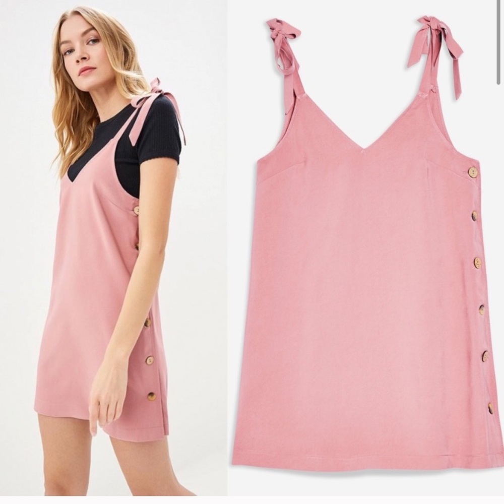 Topshop Button Mini Slip Dress in Pink
